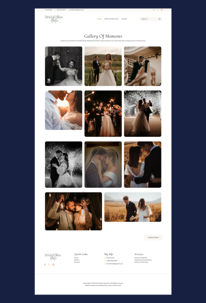 Responsive Web Design and development for BridalBliss - website for a wedding photographer 